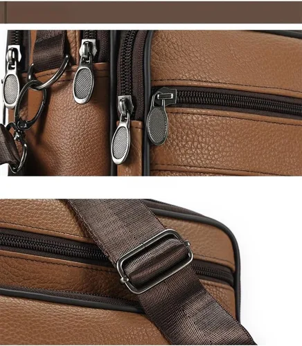 Vista 2 de Bolso de mensajero de cuero genuino para hombre, bandolera de viaje para hombre, impermeable, informal, bolso de negocios