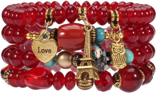 Vista 4 de WuCuifu Paquete de 8 pulseras apilables bohemias para mujer, pulseras de cuentas estiradas multicapa