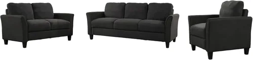 Vista 4 de Daesar Juego de sofá de 3 piezas, moderno sofá silla, sofá biplaza muebles para sala de estar, mezcla de poliéster negro