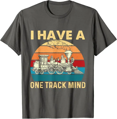 Vista 72 de Camiseta con texto en inglés "I Have A One Track Mind - Trainspotter Model Train Railroad, Negro, S
