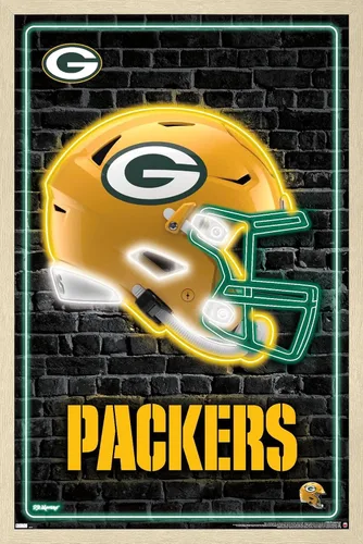 Vista 7 de NFL Green Bay Packers - Póster de pared con casco neón 23, 22.4 pulgadas de largo x 14.7 pulgadas, versión enmarcada de madera de granero