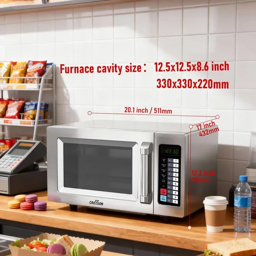 Vista 2 de CROSSON Horno microondas comercial para encimera de 25L con 10 menús de memoria programables, 5 niveles de potencia, 3 etapas de cocción y control