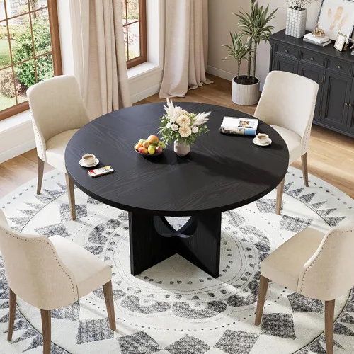 Vista 6 de Mesa de comedor redonda Garvee de 47" para 4-6 personas - Mesa de cocina circular con base de pedestal resistente, mueble de comedor para ahorrar