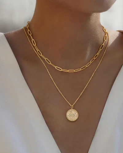 Vista 2 de BENEIGE Collar de oro para mujer, chapado en oro de 14 quilates, collar de playa con circonita cúbica, collar de oro de moda, collar con colgante