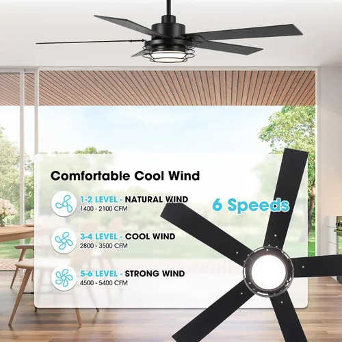Vista 4 de Ventiladores de techo con luces y control remoto, ventilador de techo de granja de 52 pulgadas para dormitorio, sala de estar, patios, ventiladores