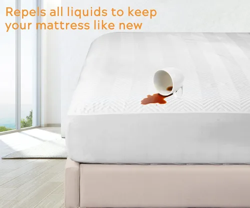 Vista 3 de Sleep Mantra Protector de colchón impermeable, tamaño individual, acolchado, transpirable, silencioso e hipoalergénico, estilo sábana bajera
