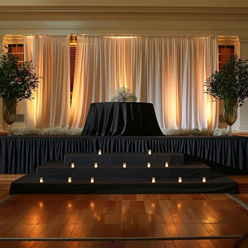 Vista 9 de Efavormart - Cubierta de escenario plegable de poliéster para plataforma de boda, color negro, 16 pulgadas x 10 pies