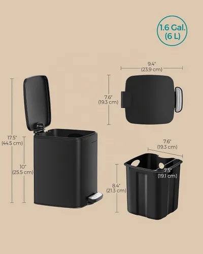 Vista 7 de SONGMICS Cubo de basura para excrementos de perro, 1.6 galones, acero Negro tinta
