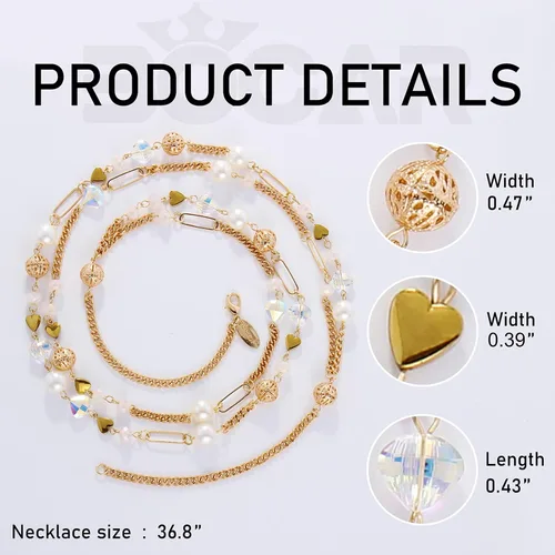 Vista 4 de Bocar Collar de cuentas, collar de cadena de eslabones largos de 2 capas, cuentas de cristal para mujer, gargantilla, regalo de joyería
