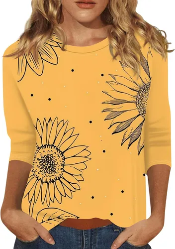 Vista 156 de Camisetas personalizadas para mujer, a la moda, casual, de séptima manga, estampada, cuello redondo, camiseta