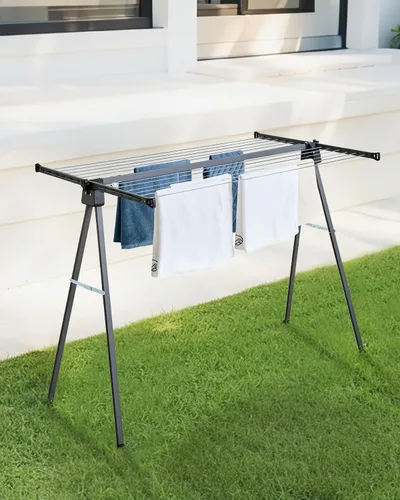 Vista 2 de JS HANGER Tendedero plegable para exteriores, de acero inoxidable resistente, secadora de ropa portátil plegable de 46 pies