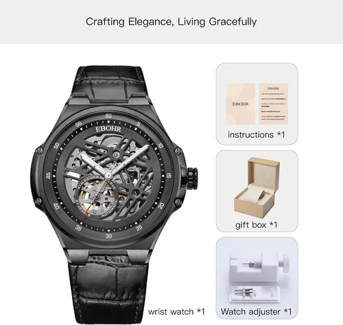 Vista 7 de Men's Unique Personality Watch 21Jewell Mechanical Black Luminous Hands Skeleton Design with Large Black Dial Easy to Read Creative Watches