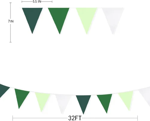 Vista 7 de Pancarta verde degradado de 32 pies para decoración de fiesta, bandera triangular verde, banderines de tela, banderines para dinosaurios