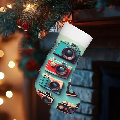 Vista 3 de Retro Cool Camera Collection Print Christmas Stocking, For Family Party Decorations, Xmas Tree,Fireplace Decorations, Xmas Party Decor