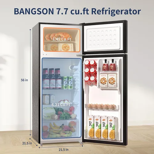 Vista 3 de BANGSON Refrigerador de 7.7 pies cúbicos con congelador, refrigerador de tamaño para apartamento con congelador superior, gran capacidad, ahorro