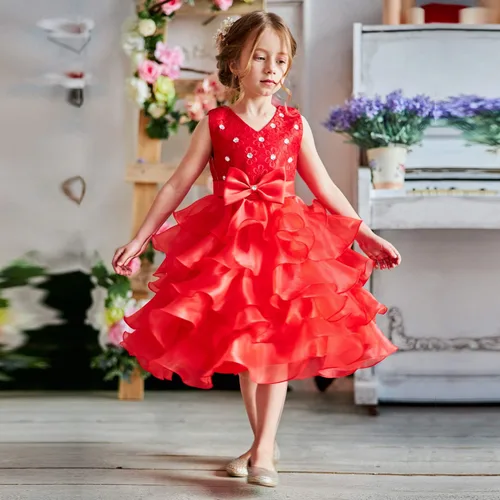 Vista 4 de NNJXD Vestido de niña con volados y encaje, para fiesta o boda