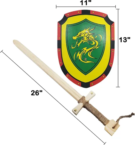 Vista 5 de Adventure Awaits! Juego de espada y escudo de juguete de madera para niños Paquete de 2