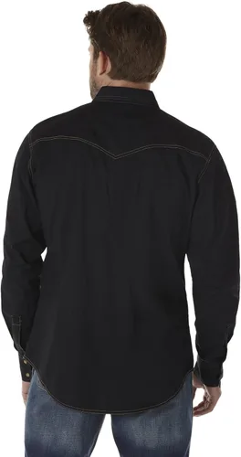 Vista 2 de Wrangler Camiseta de manga larga con dos bolsillos retro para hombre descontinuada Negro