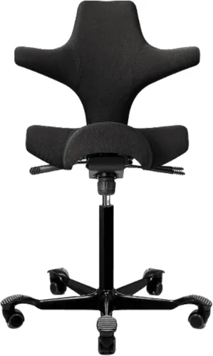 Vista 28 de HAG Capisco Sit to Stand - Silla de pie con marco blanco, tapizado, color rosa rubor Pink Blush