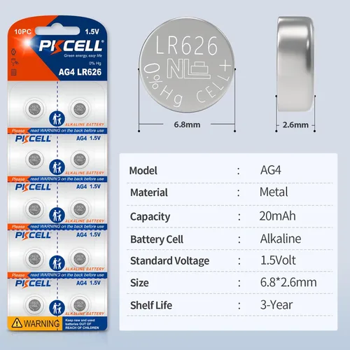 Vista 3 de PKCELL 10 unids LR626 Batería 377 SR626sw Reloj Batería 1.5Volt Alcalinas AG4 Pilas de Botón Baterías de botón de 1.5V para relojes, calculadoras