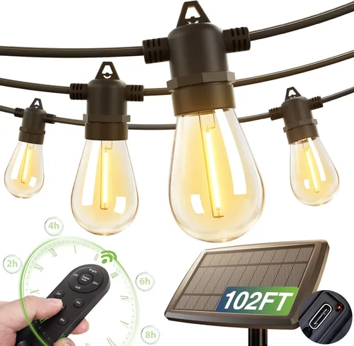 Vista 11 de addlon Cadena de luces solares de 54 pies (48+6) para exteriores, impermeables con carga USB y control remoto - Luces de patio con energía solar