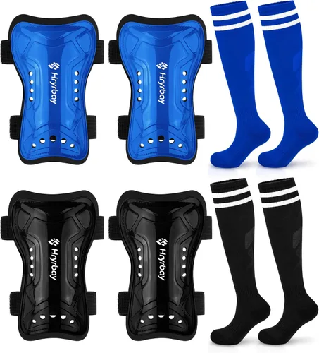 Vista 9 de Hryrbay Kids Soccer Shin Guards and Socks Toddler Soccer Shin Pads Protective Defender Gear for Boys Girls Ages 3-15 Great for Training, Matches