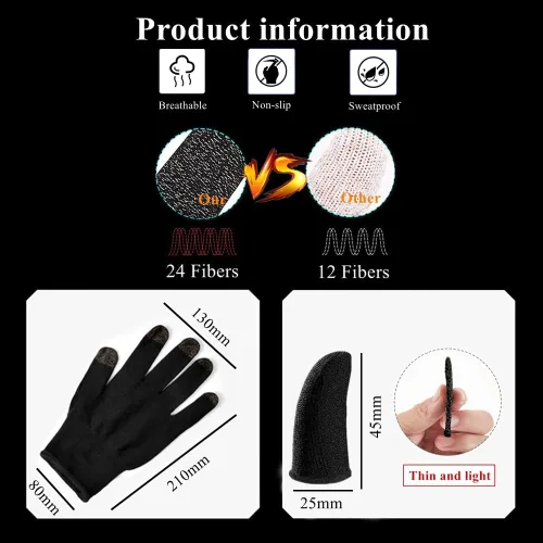 Vista 2 de Guantes de juego para manos sudorosas, Rakizbe de alta sensibilidad, antisudor, transpirables, sin costuras, con mangas para los dedos del pulgar