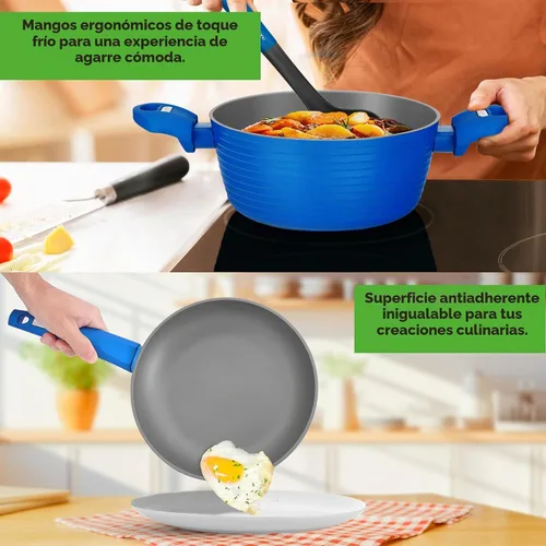 Vista 4 de NutriChef Juego de utensilios de cocina antiadherentes de 12 piezas, sin PFOA/PFOS, resistente al calor, juego de ollas y sartenes de cocina Azul