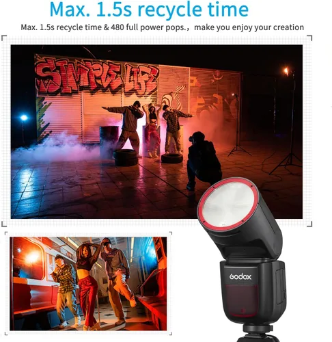 Vista 5 de Flash GODOX V1-C Versión USA para Canon, Flash Speedlight V1-CU con 2.4G Inalámbrico TTL, Batería Recargable, Sincronización de Alta Velocidad