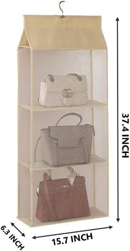 Vista 2 de Paquete de 2 organizadores para colgar bolsos, plegables, no tejidos, para colgar en el armario familiar, dormitorio, ajuste universal de 15.7 x 6.3