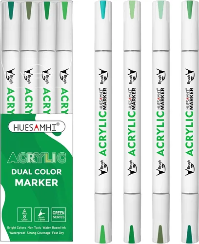 Vista 10 de Acrylic Paint Markers, 24 Pack Dual Tip Brush Pens - 48 Colors Double Ended Permanent Markers for Rock Painting, Ceramic, Glass, Wood, Canvas & Art