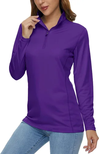 Vista 30 de MAGCOMSEN Camiseta de manga larga para mujer, con cremallera de un cuarto 01-Negro