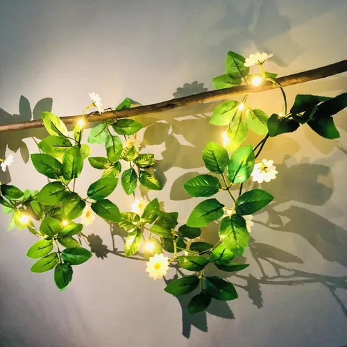 Vista 8 de Guirnalda de luces artificiales de crisantemo de margaritas colgantes, guirnalda de vides de simulación de seda, luz solar alimentada por