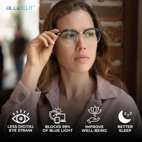 Vista 2 de Blue Light Blocking Glasses – Anti-Fatigue Computer Glasses Prevent Eye Strain Vintage Mettal Gaming Glasses Oro Tor