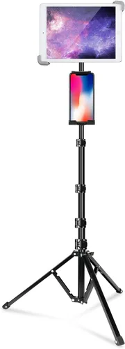 Vista 10 de elitehood Soporte de aluminio para iPad con soporte diagonal para tableta, trípode para iPad de 65 pulgadas de altura ajustable, trípode giratorio