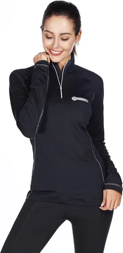 Vista 3 de bpbtti Jersey térmico con cremallera para mujer con bolsillo con cremallera, absorbe la humedad y transpirable