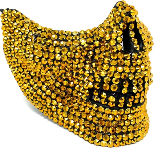 Vista 13 de Máscara de mascarada de dientes de calavera con diamantes de imitación, disfraz de fiesta de Halloween