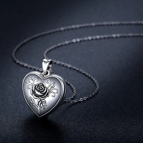 Vista 2 de Cuoka Collar con medallón de corazón de plata de ley 925 con medallón de corazón con foto personalizada para mujer, Plata esterlina, No es una