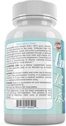 Vista 7 de Daily Health, Coral Calcium Pure Okinawa - Suplemento de grado marino con 72 oligominerales - 1475 mg, 90 cápsulas vegetales (suministro de 1 mes)