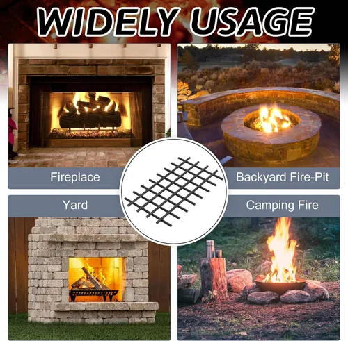 Vista 7 de Flamorrow Retenedor de brasas de rejilla para chimenea, rejilla de malla de acero resistente de 16 x 10 pulgadas para rejilla de chimenea, retenedor