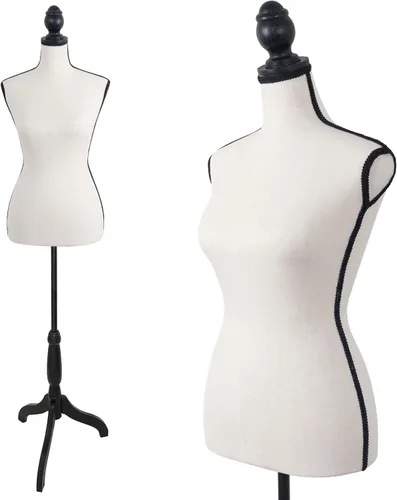 Vista 8 de Maniquí de torso femenino con soporte de trípode ajustable para exhibición de vestidos y joyas (beige)