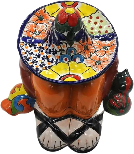 Vista 8 de Pancho Cowboy - Figura grande pintada a mano para interiores y exteriores, multicolor esmaltada (Puebla)