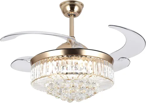 Vista 8 de WWahuayuan Ventilador de techo invisible retráctil de 42 pulgadas con luz y altavoz Bluetooth, candelabro ventilador Bluetooth moderno con control