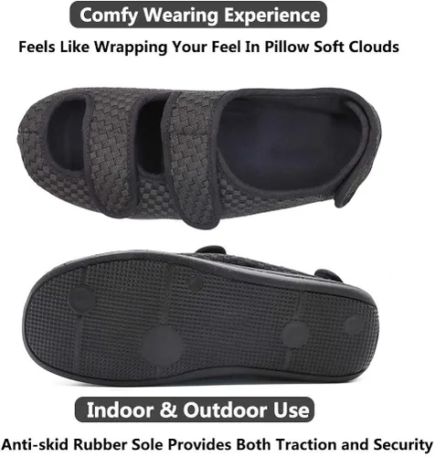 Vista 3 de Zapatillas de mujer extra anchas ajustables para diabéticos y edema, pies hinchados, zapatos para caminar para interiorexterior sandalias ortopédicas