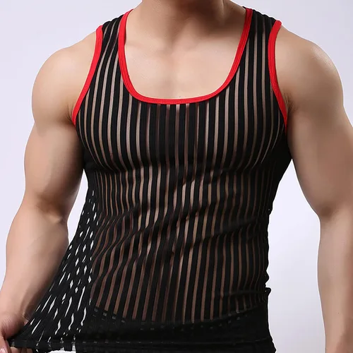 Vista 5 de Stoota Men's Summer T-Shirts Tops Casual, Thin Vest Hollow Out Net Vest Sports Fitness Solid Color Sexy Tank Tops Shirt