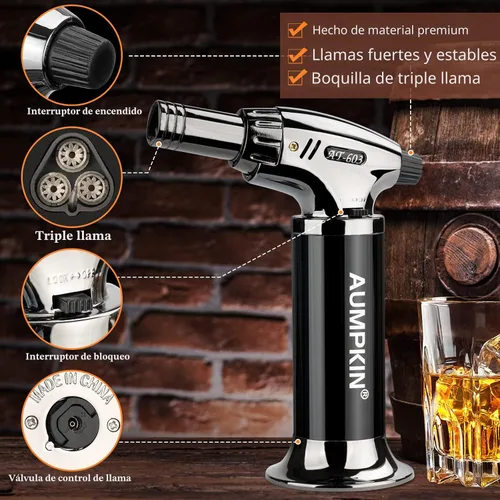 Vista 4 de Kit para Ahumar Cócteles con Antorcha – 6 Sabores de Astillas de Madera – Kit para Infundir y Ahumar Bourbon y Whisky, Kit para Ahumar Bebidas al