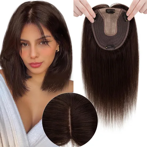 Vista 14 de SEGO SEGOHAIR - Toppers de cabello humano real para mujer, sin flequillo, más grande de 5.1 x 5.9 in, base de seda, densidad del 150 %, extensiones