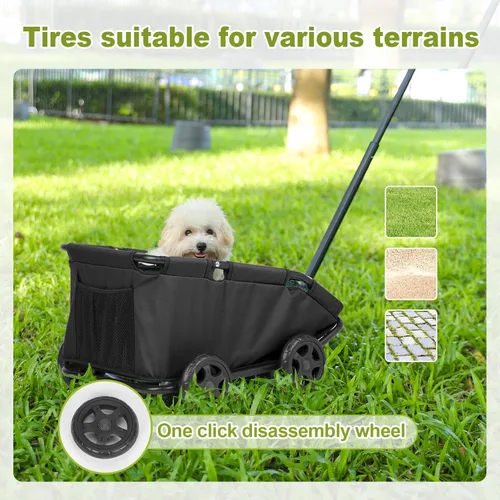 Vista 6 de Mini cochecitos para perros para mini mascotas, carritos de compras multifuncionales plegables con mango extensible, cojín integrado y cuerda