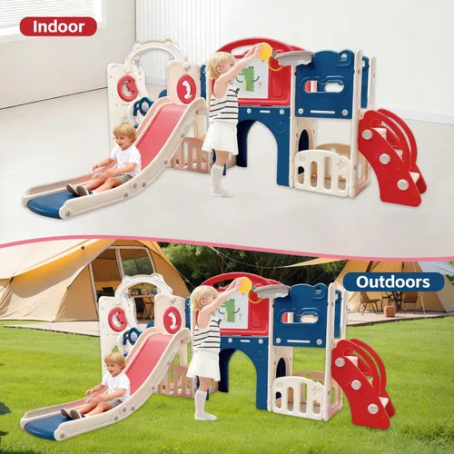 Vista 7 de Set de juego de 12 en 1 para niños pequeños al aire libre con tobogán, parque infantil para niños pequeños y juego de columpios, juego de escalador