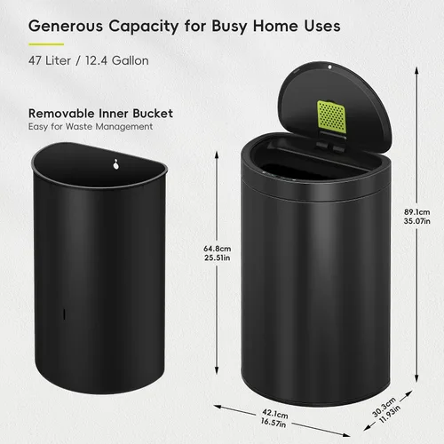 Vista 2 de EKO Mirage - Cubo de basura semicircular con sensor de movimiento de 47 litros/12.4 galones, cubo de basura automático para cocina con compartimento